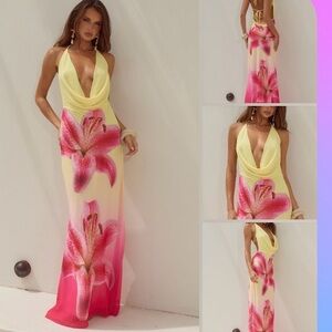 Yellow Maxi Dress wi/Pink Floral Print